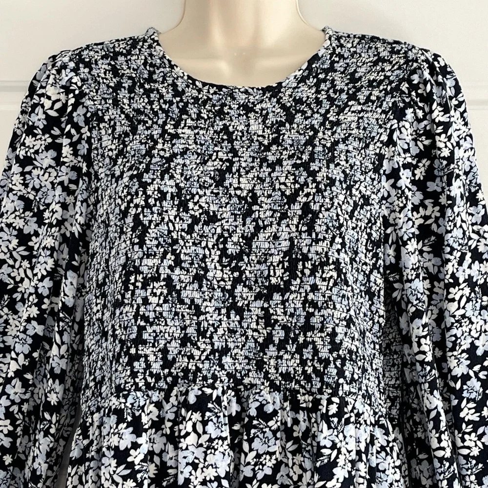 OLD NAVY Fit & Flare Long-Sleeve Smocked Mini Dress Ditsy Floral Boho Size L
